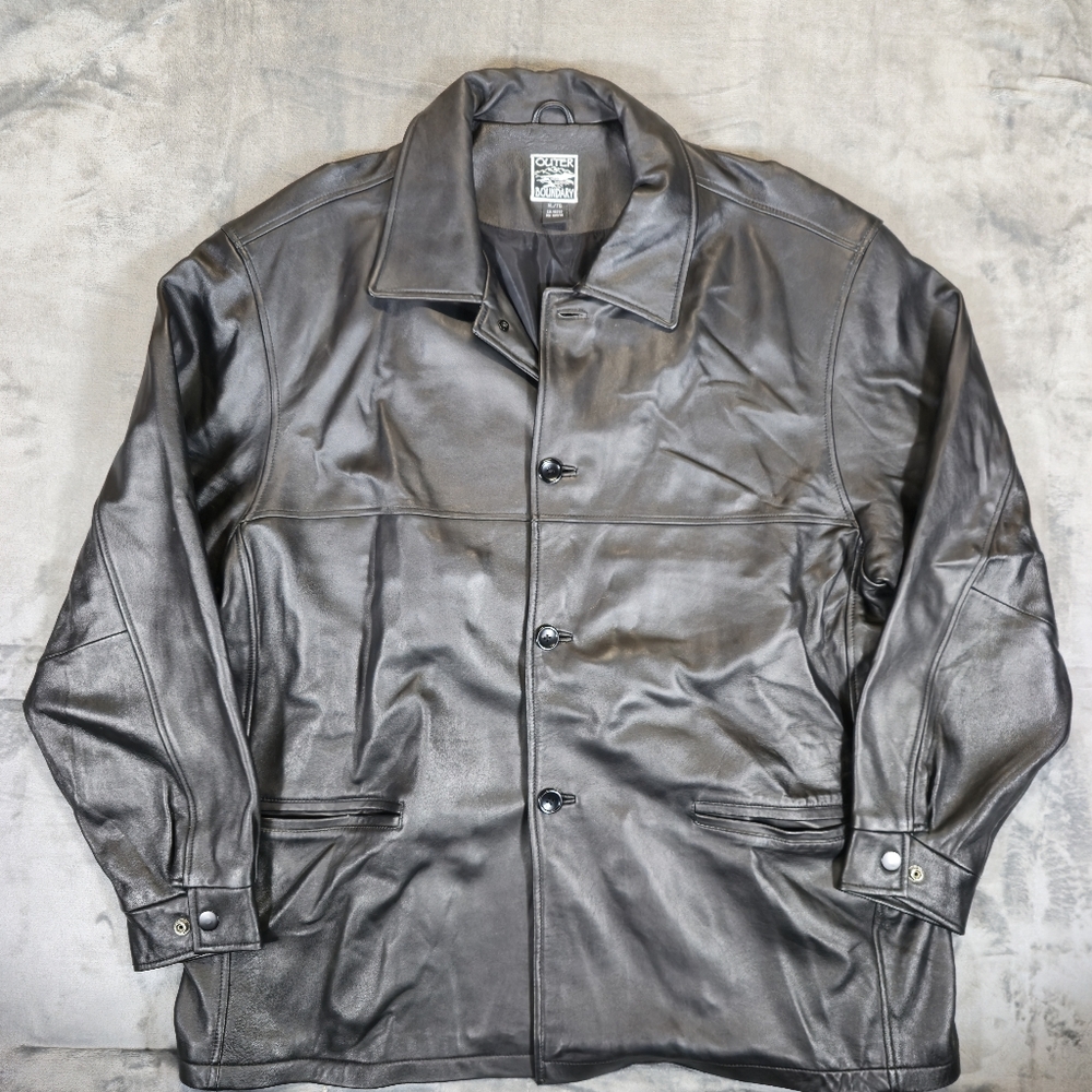 Vintage Y2K Outer Boundary Genuine Leather Jacket Size XL Black